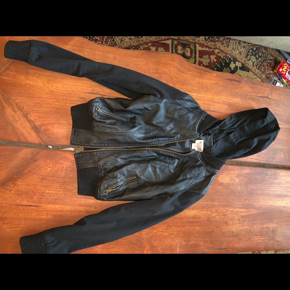 Leather hooded jacket